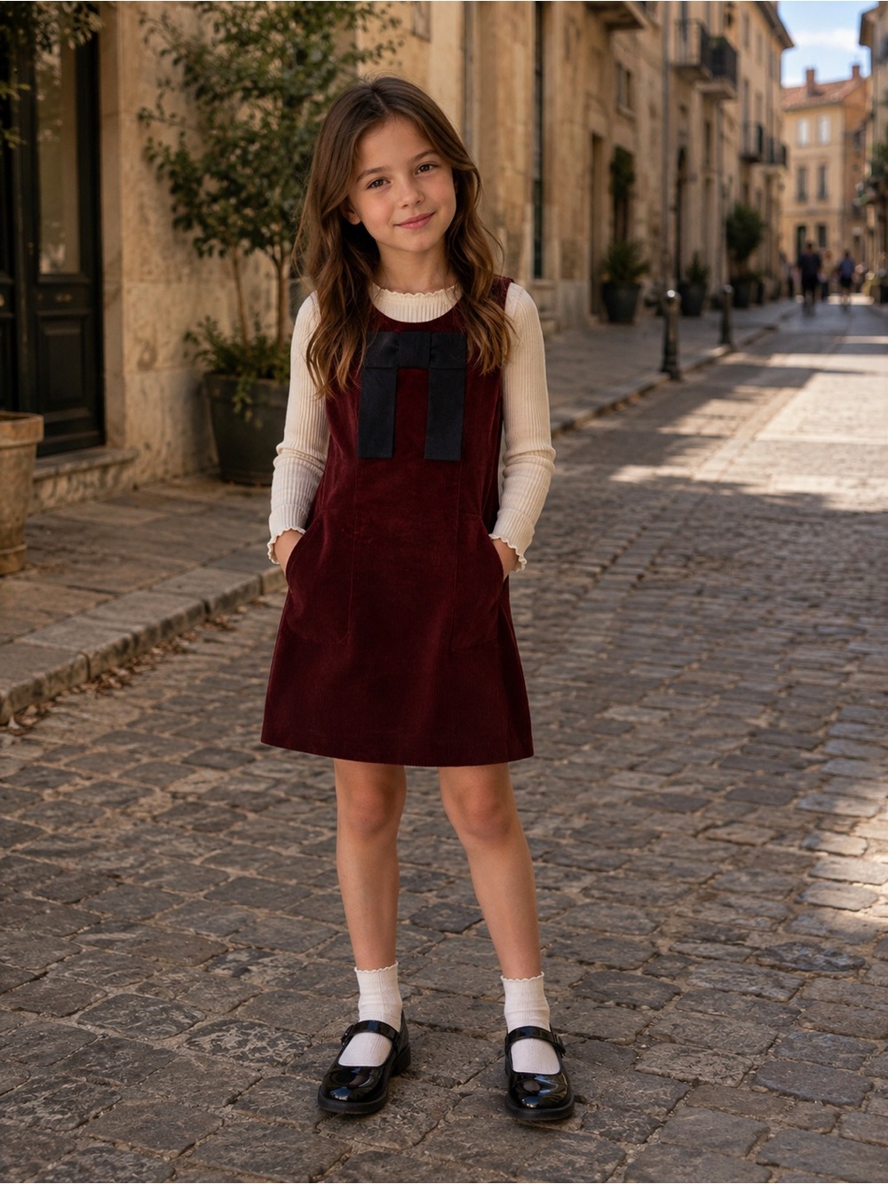 Charming A Loves A Girls Corduroy Jumper Dress, Wine Red SIZE XL 14